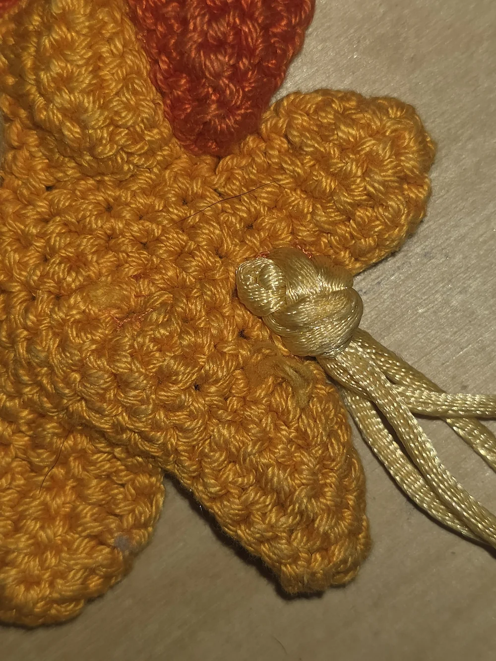 Handmade Crochet Flower Necklace in Mustard, Orange & Taupe